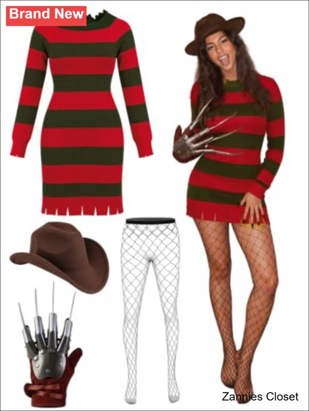 👻 Serial Killer Costume for Women Scary Halloween Dress Hat Gloves